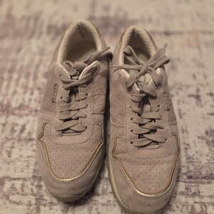 Taos Taupe Suede Sneakers with Gold Accents